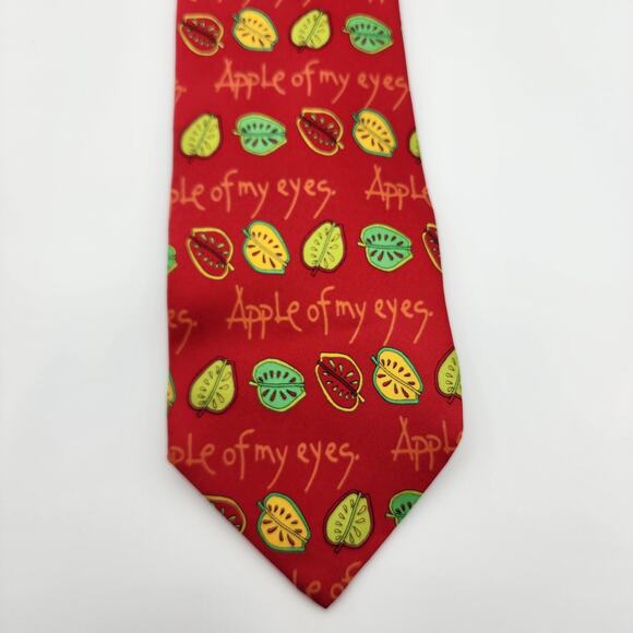 JC de Castelbajac Apple of My Eyes Neck Tie Silk Red Italy Designer Novelty Geek - Picture 1 of 8